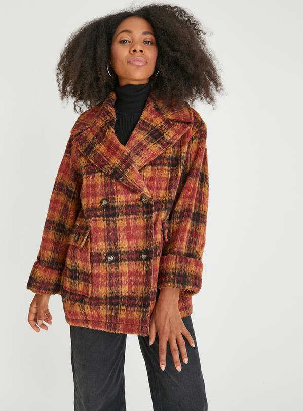 Double breasted check coat sale